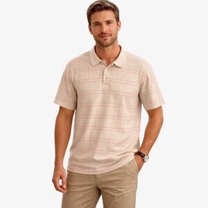 WH Belk Sportswear Mens Mercerized Cotton Grid Polo Shirt Tan Orange L 88-50